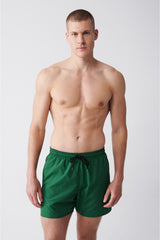 Men's Green Quick Dry Standard Size Straight Swimwear Marine Shorts E003801