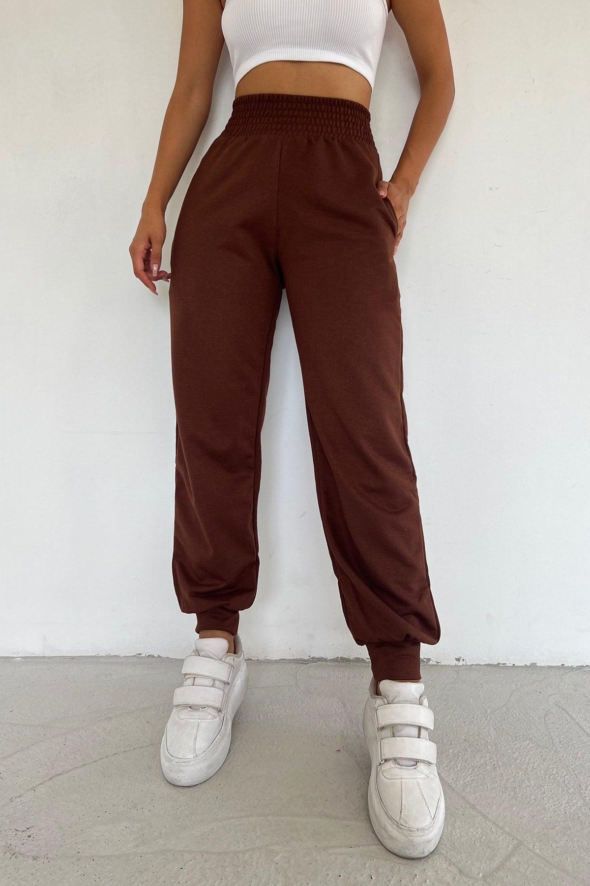 Women's Brown Extra High Waist Belted Seasonal Jogger Sweatpants - Swordslife