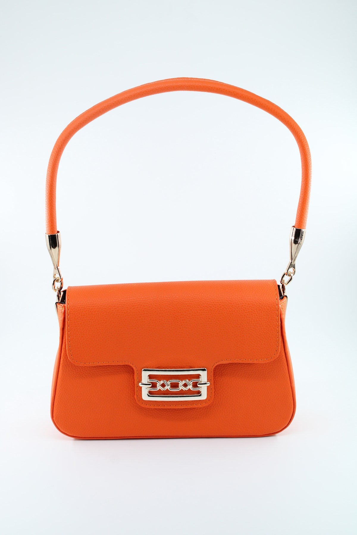 Women's Orange Textured Magnet Clamshell Lined Hand and Arm Bag