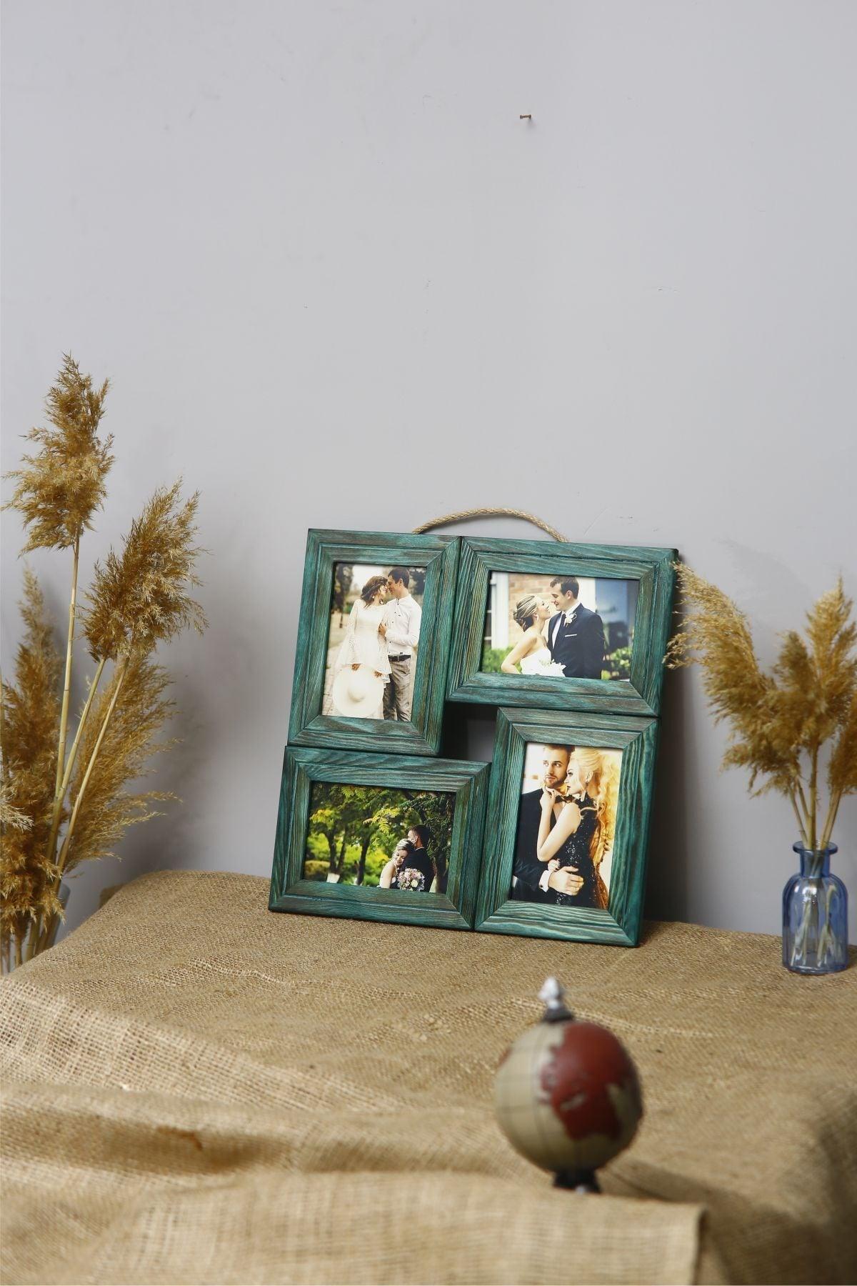 Wooden 4-Set Collage Photo Frame-green - Swordslife