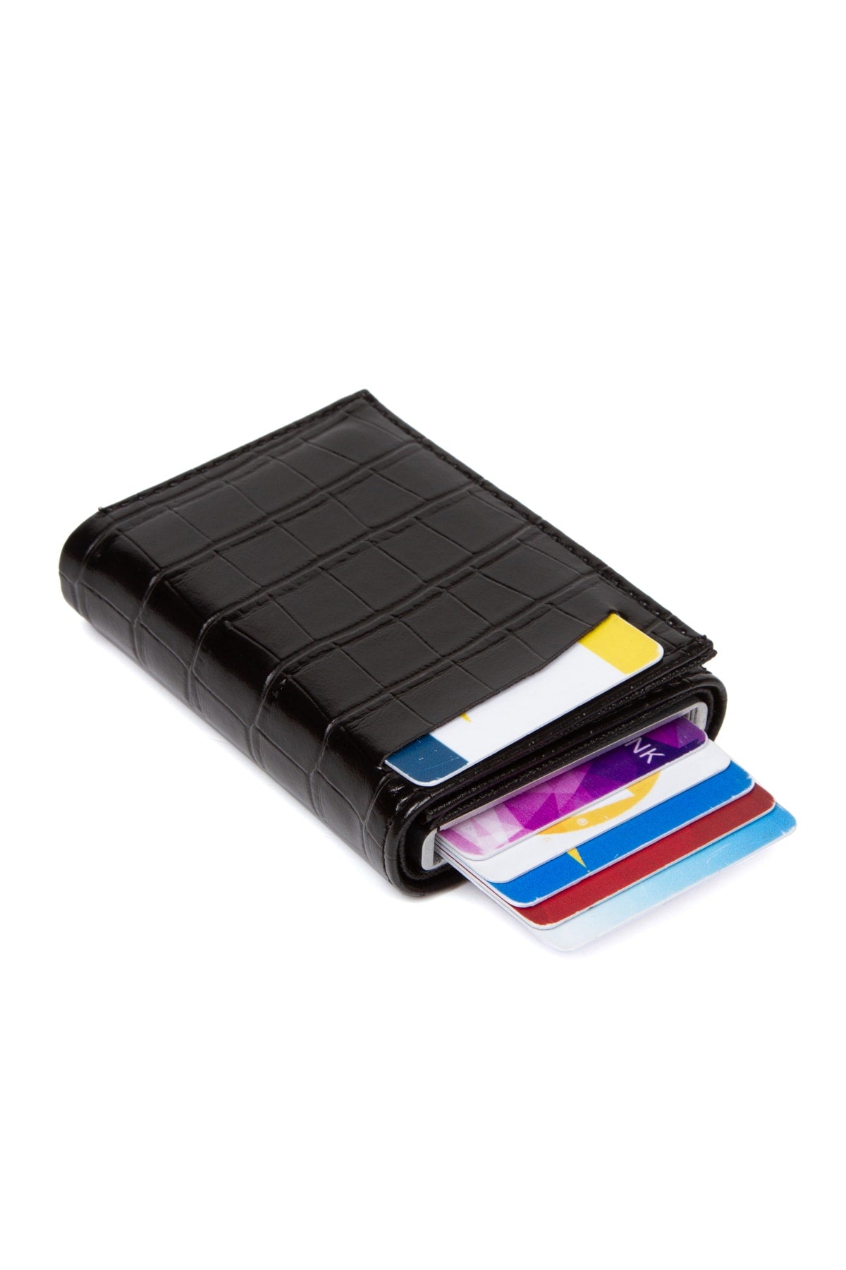 Unisex Leather Aluminum Mechanism Sliding Card Holder Wallet With Paper Money Compartment