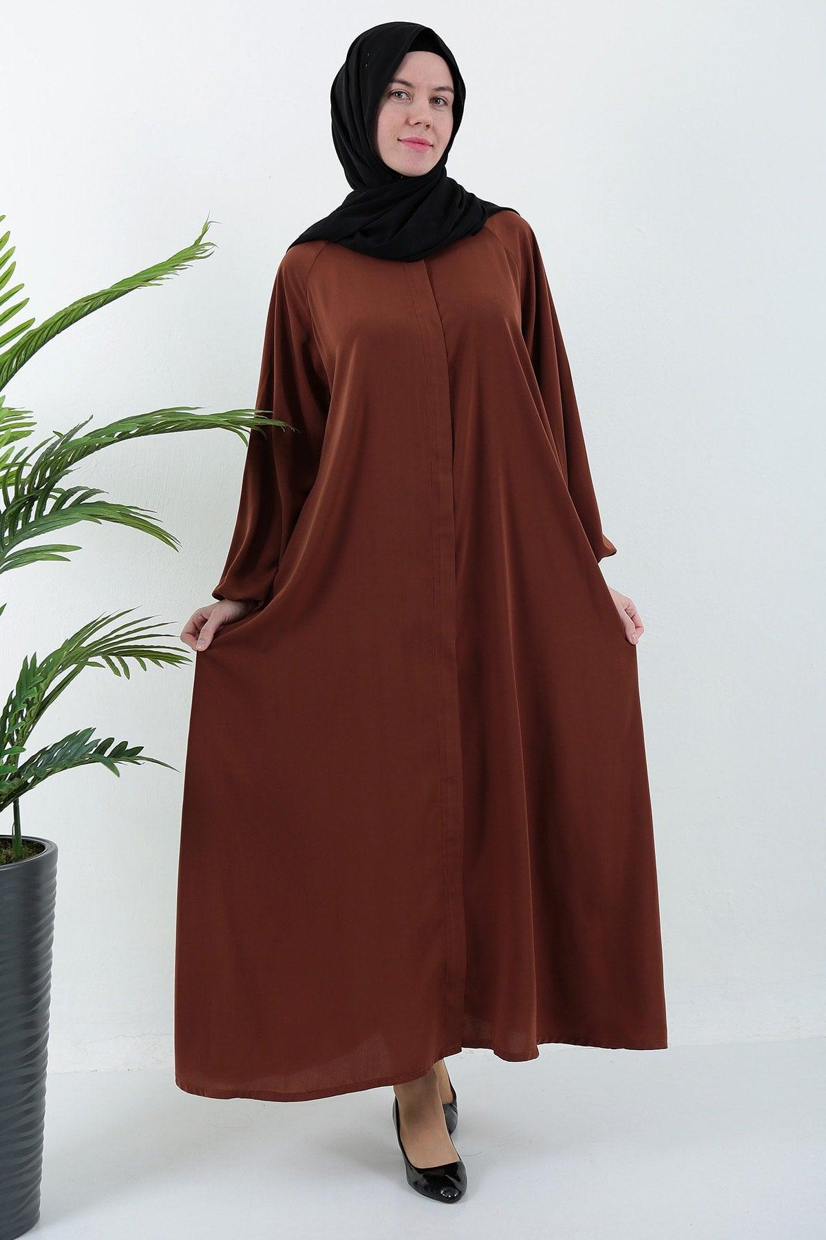 Tile Plaid Zippered Belted Pocket Abaya Hijab - Swordslife