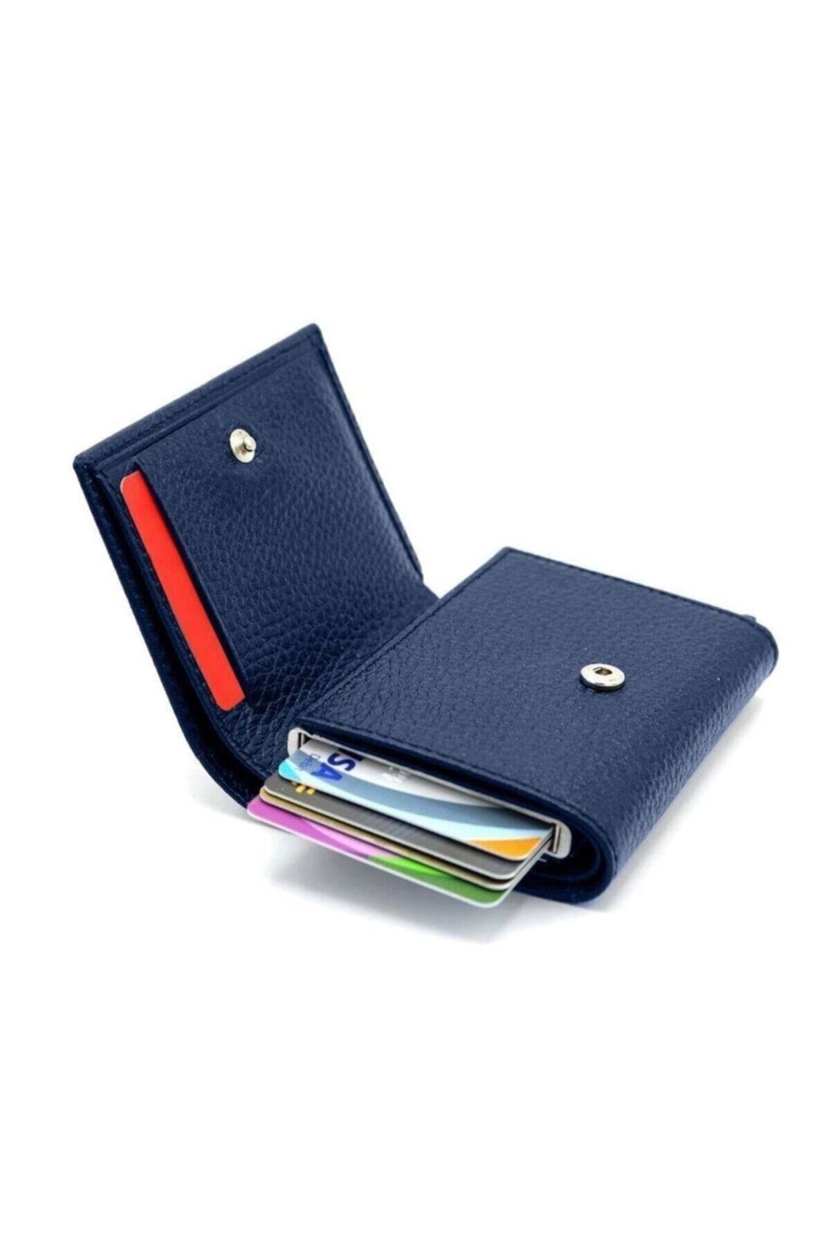 Men's Dark Blue Mechanism Brown Card Holder Wallet Portfolio