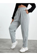 Jogger Sweatpants - Grey, Elastic Leg, High Waist, Summer