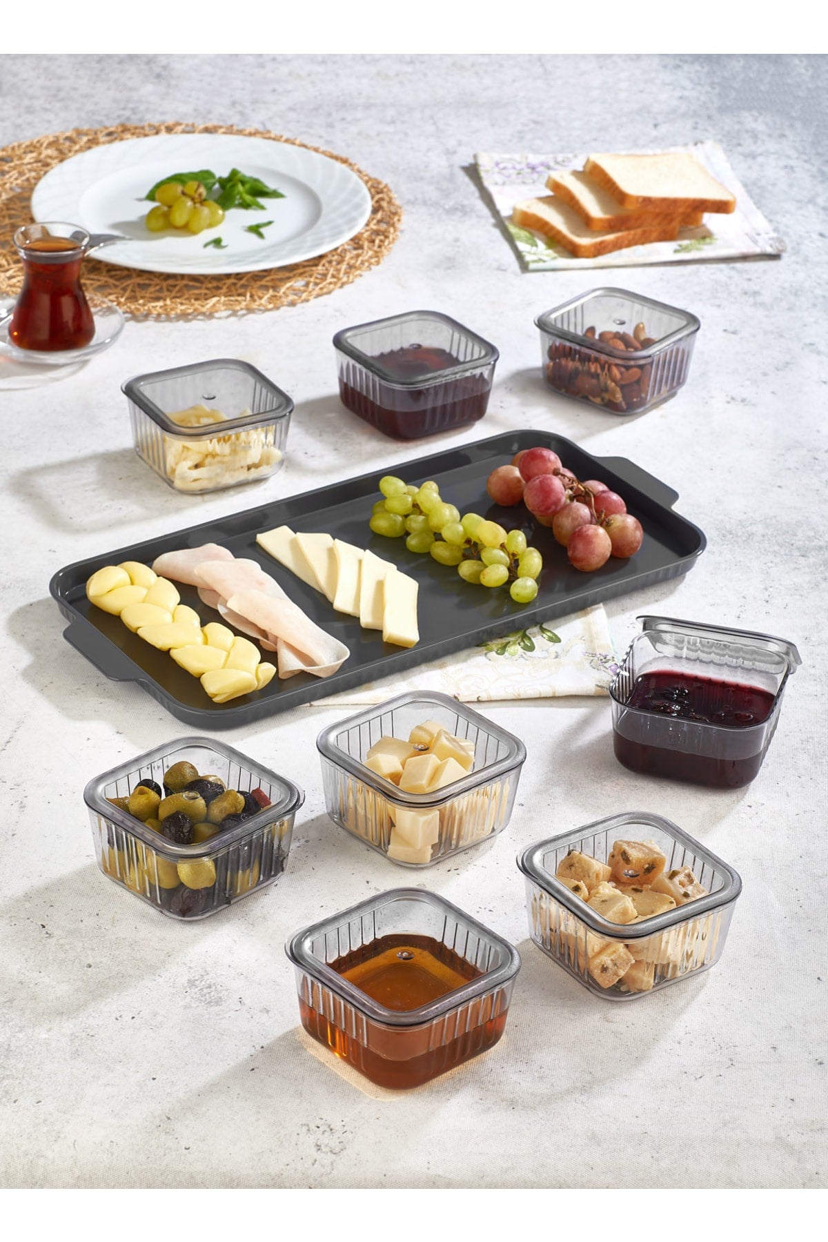 8 Square Compartments Covered Breakfast Set