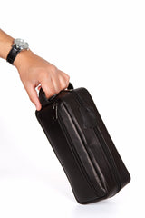 Genuine Lambskin Daily Travel Handbag Men's Black Bag (COSMETIC, SHAVED) (26X13CM)