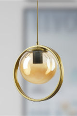 Nina Modern Metal Gold Color Ring Closed Honey Glass Pendant Lamp Living Room - Kitchen - Bedroom Single Chandelier