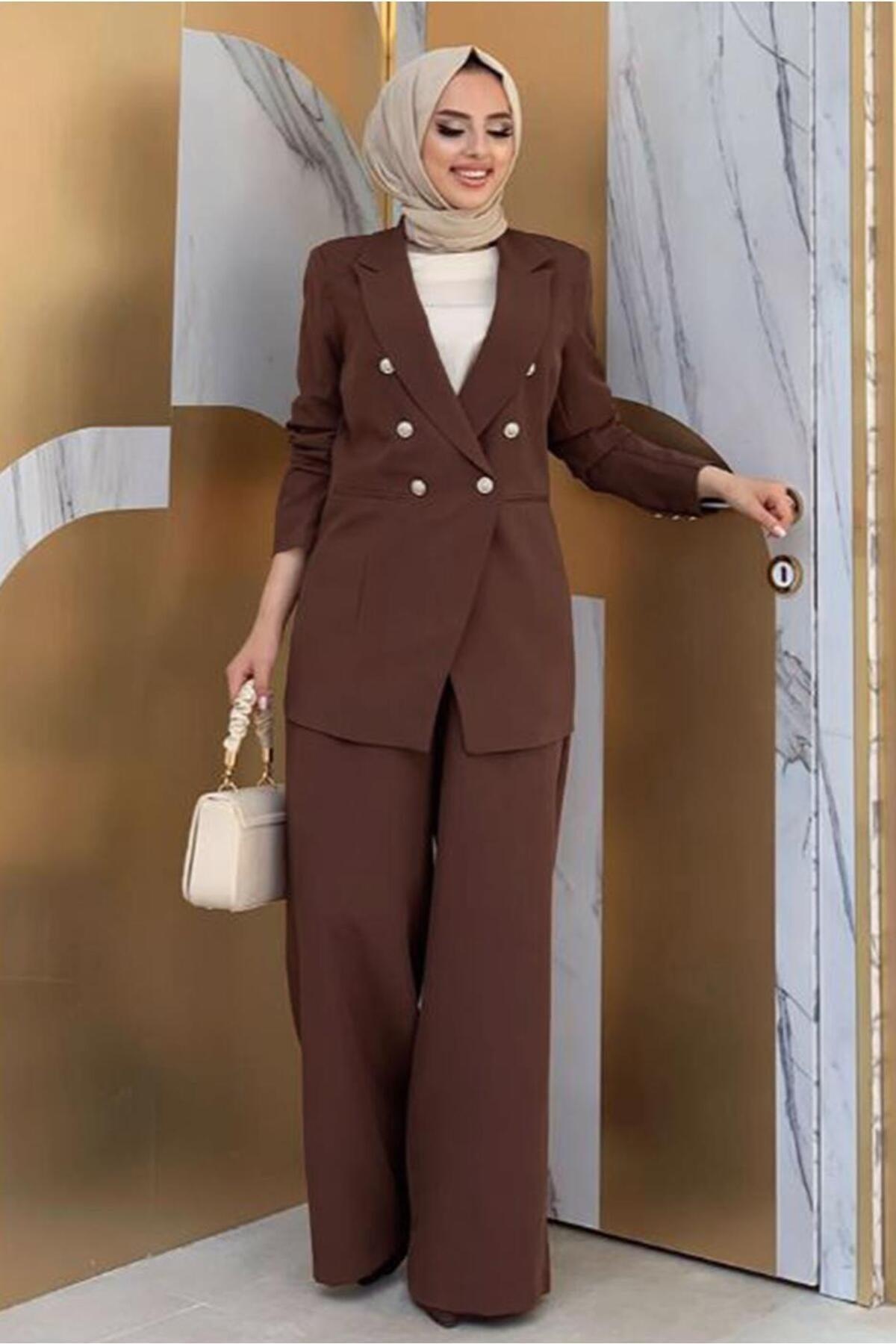 Women's Brown Classic Pants Suit T 2038 - Swordslife