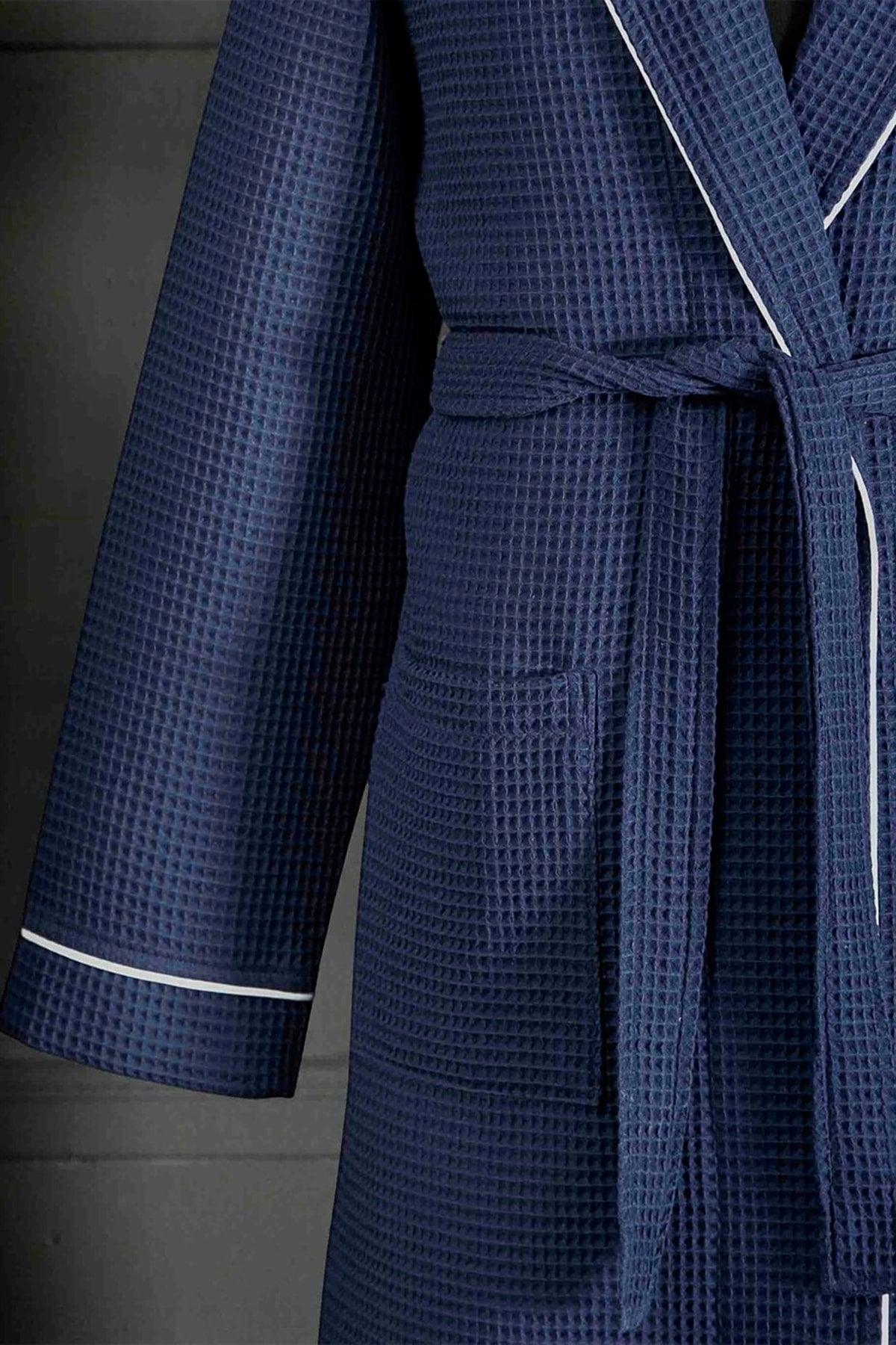 Unisex Soho Pique Bathrobe Navy Blue - Swordslife