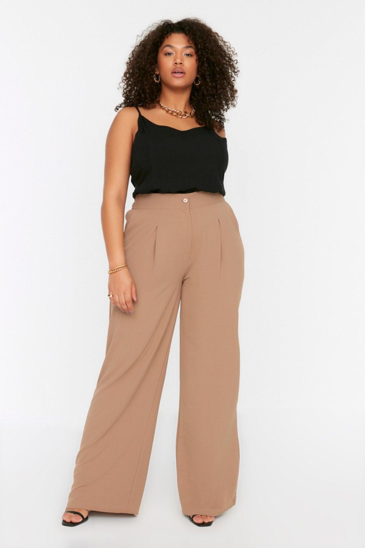 Mink High Waist Pleated Woven Trousers TBBSS22PL0448 - Swordslife