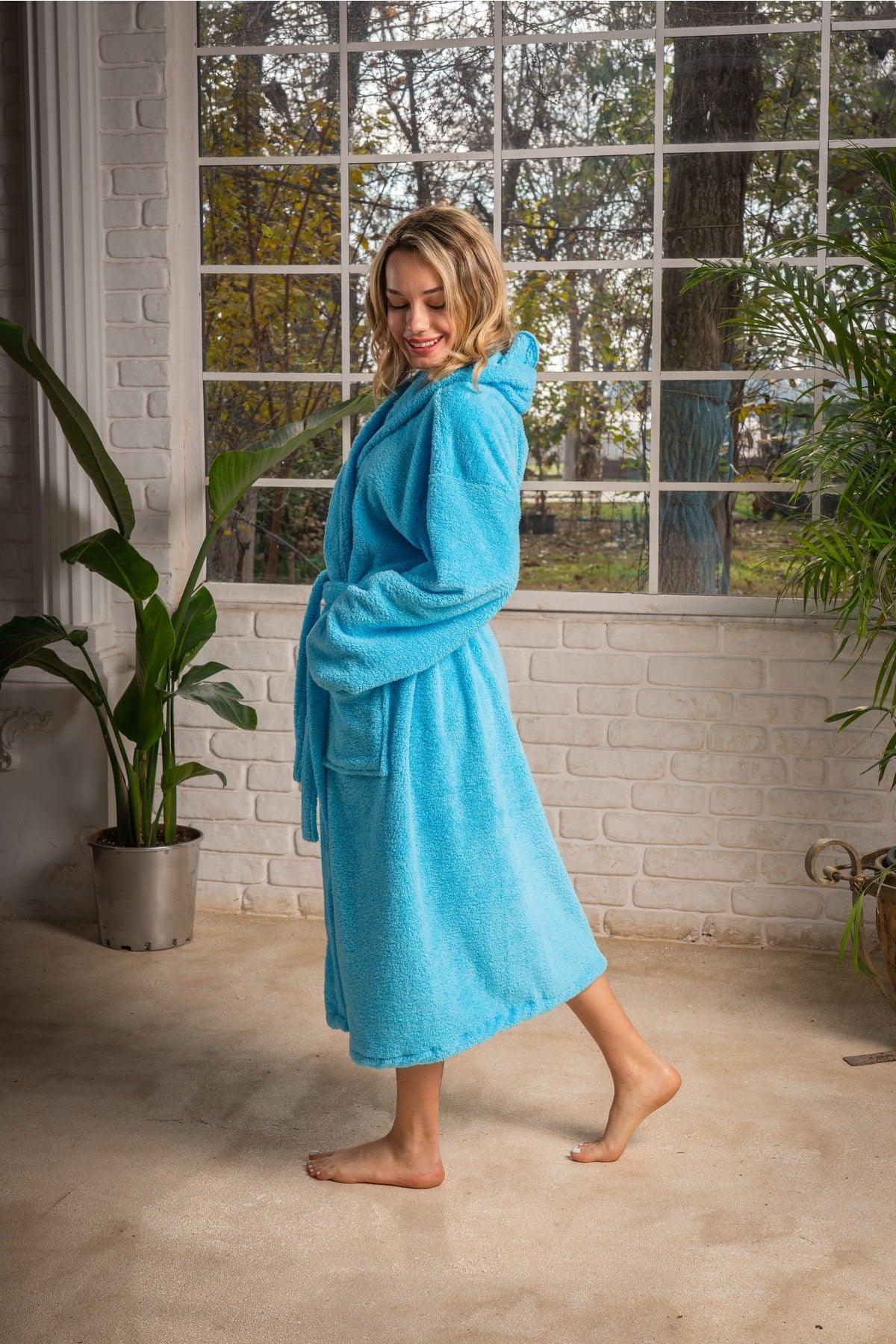 Welsoft Hooded Unisex Turquoise Bathrobe & Dressing Gown - Swordslife