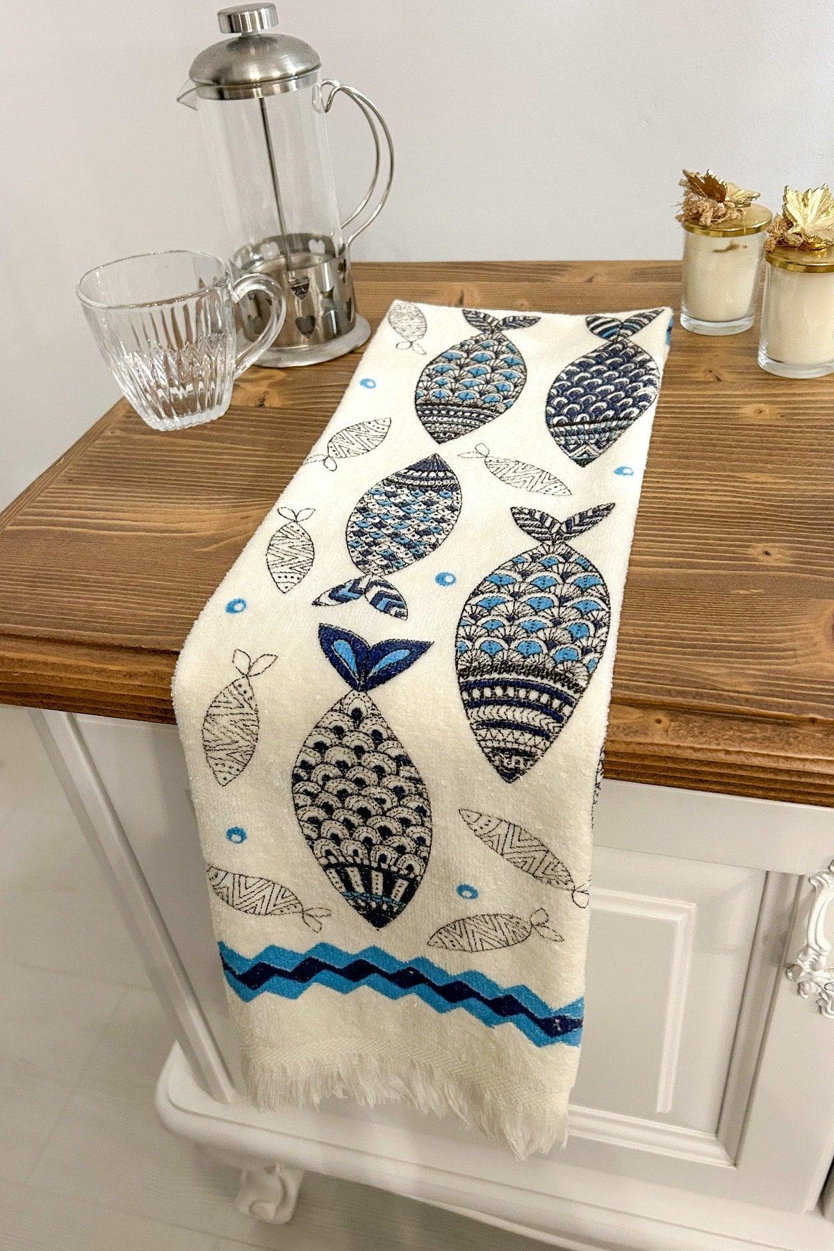 3 Piece Fringed Cotton 40x60 Cm Printed Towel Set Hand Face Kitchen Towel Soft Patterned Water Absorbent Set - Swordslife