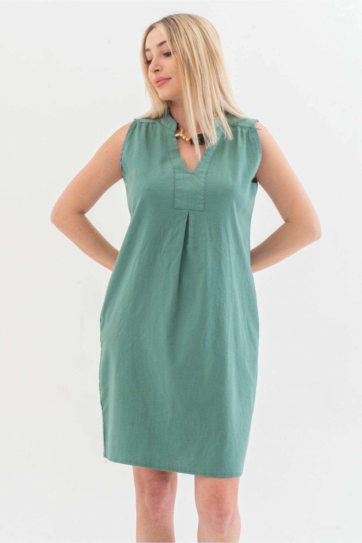 Washed Cotton Lycra Dress with Pockets - Swordslife