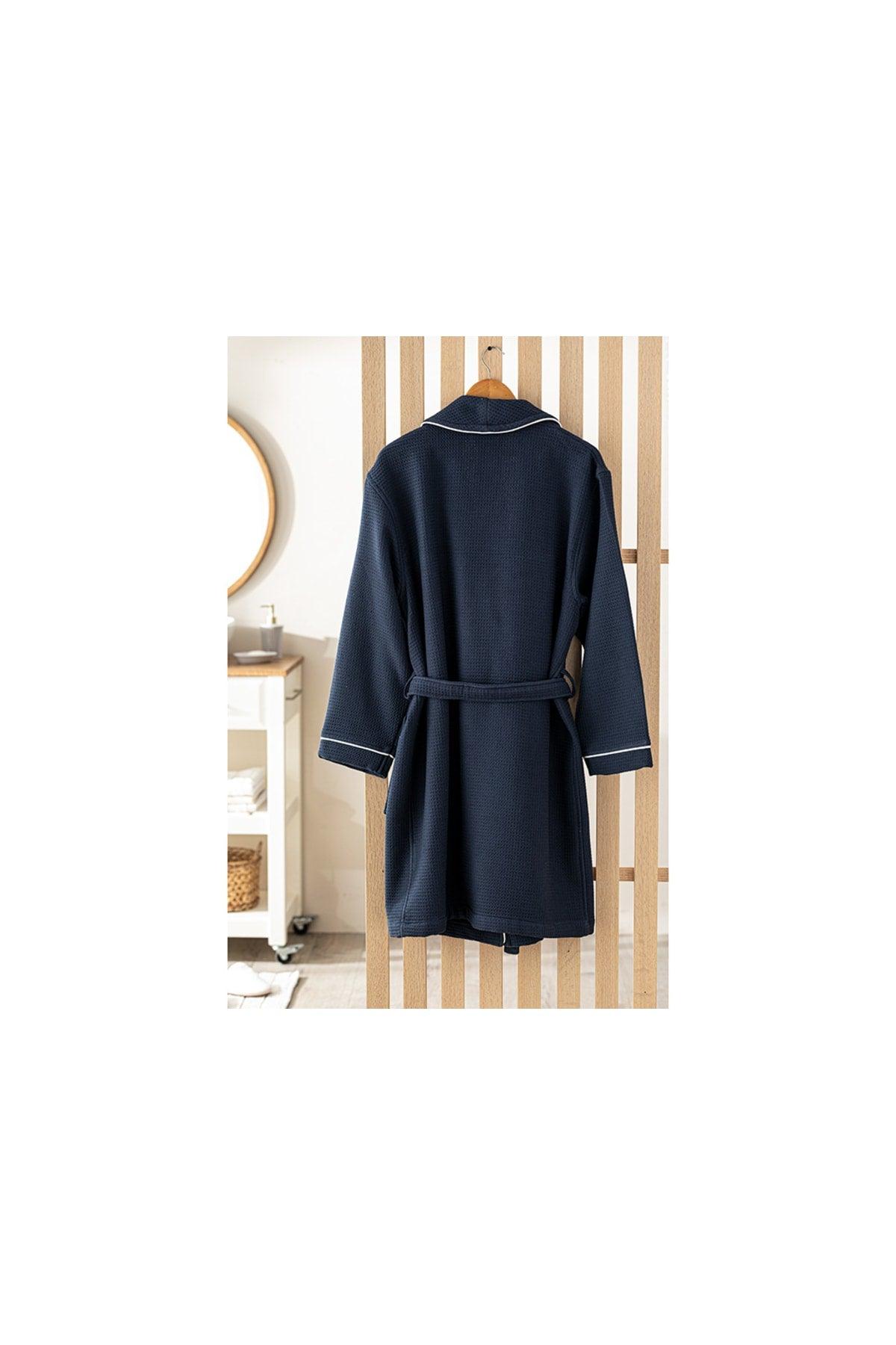 Thin Single Face Pique Shawl Collar Bathrobe L-xl Navy Blue - Swordslife