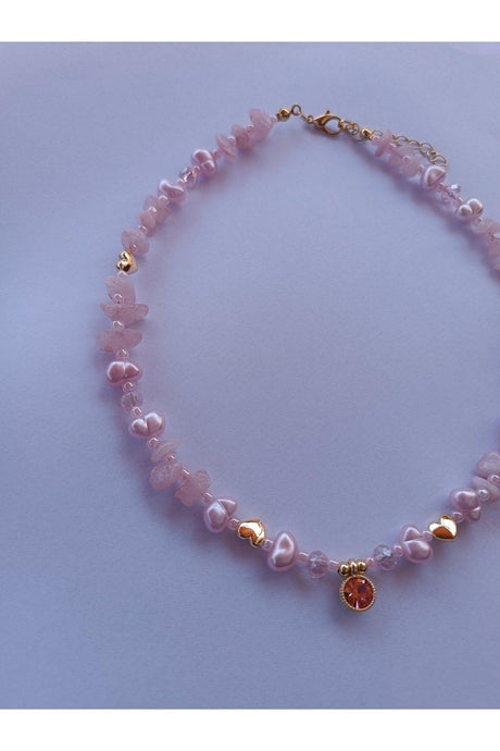 Quartz Stone Heart Necklace with Pink Glitter Tip - Swordslife