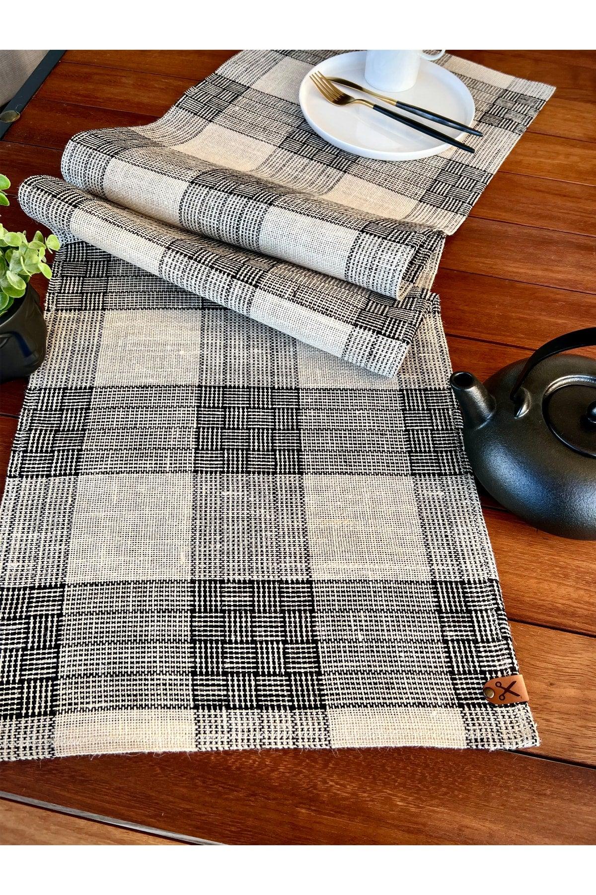 136x36cm Rectangular Straw Jute Runner Ranır / Living Room Kitchen Table Cover / Console Cover - Striped - Swordslife