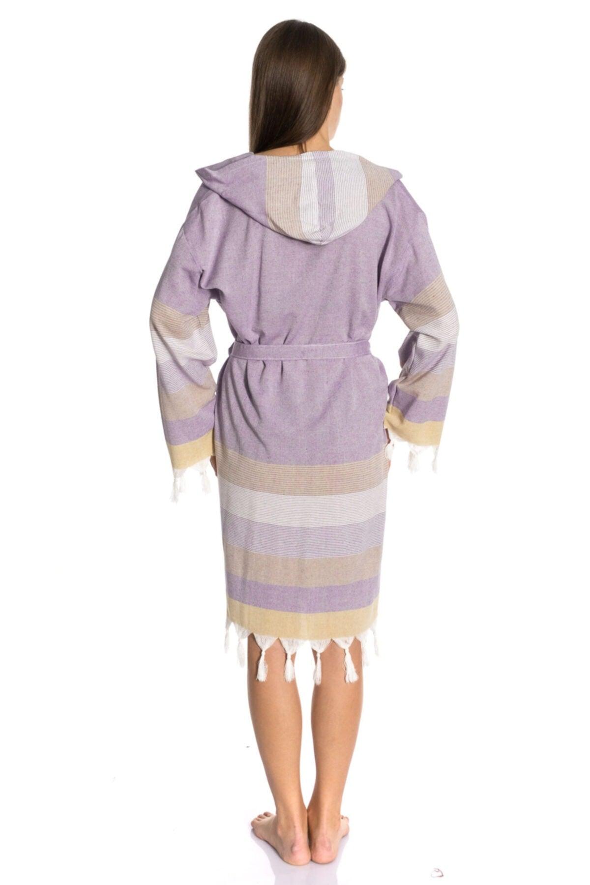 Women's Lilac Cotton Peshtemal Bathrobe - Swordslife