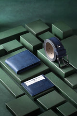 Navy Blue Set in Belt Wallet Card Holder Gift Box