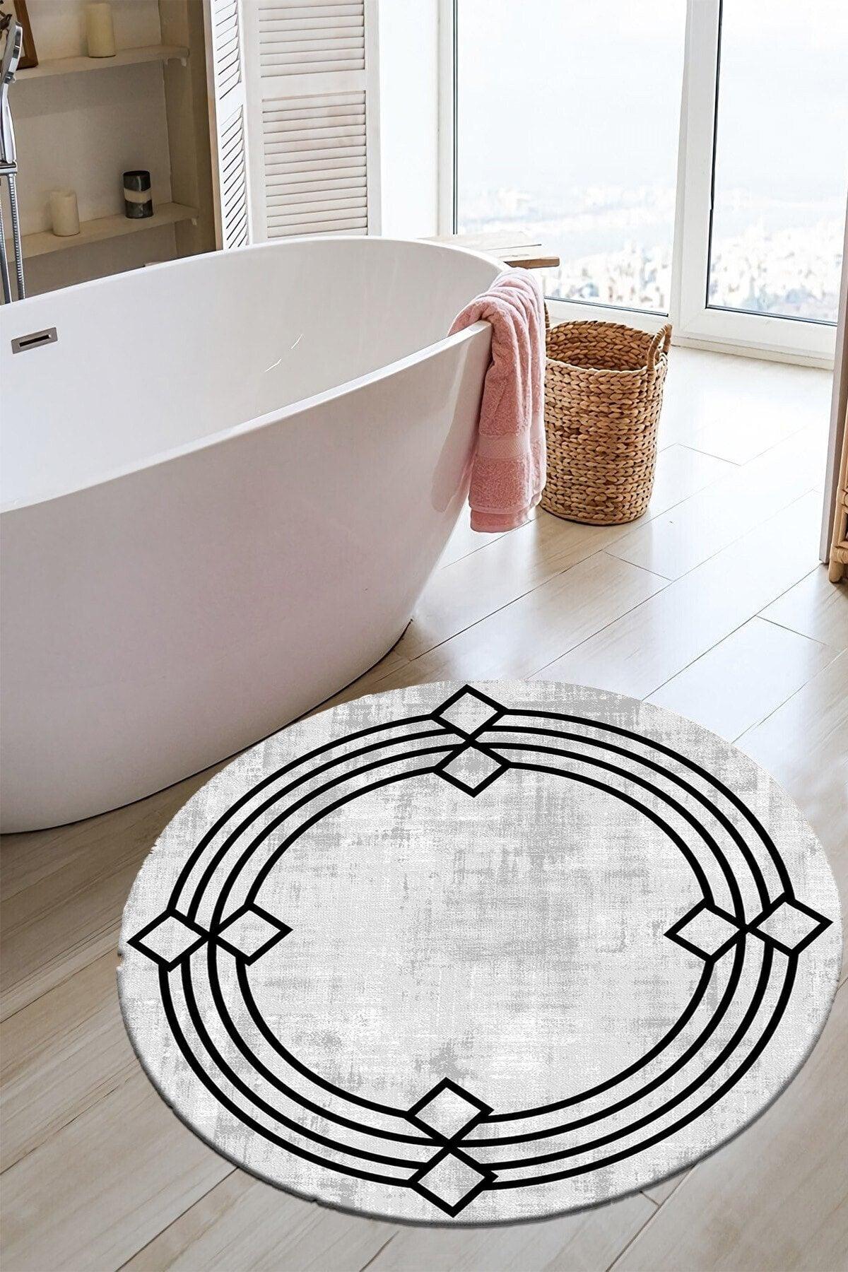 Punto Non-Slip Dot Base Washable Non-Slip (100x100) Round Bath Mat And Bathroom Rug - Swordslife