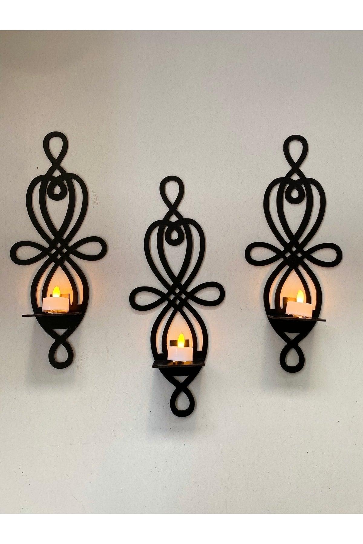 3 Piece Wooden Wall Candle Holder - Swordslife