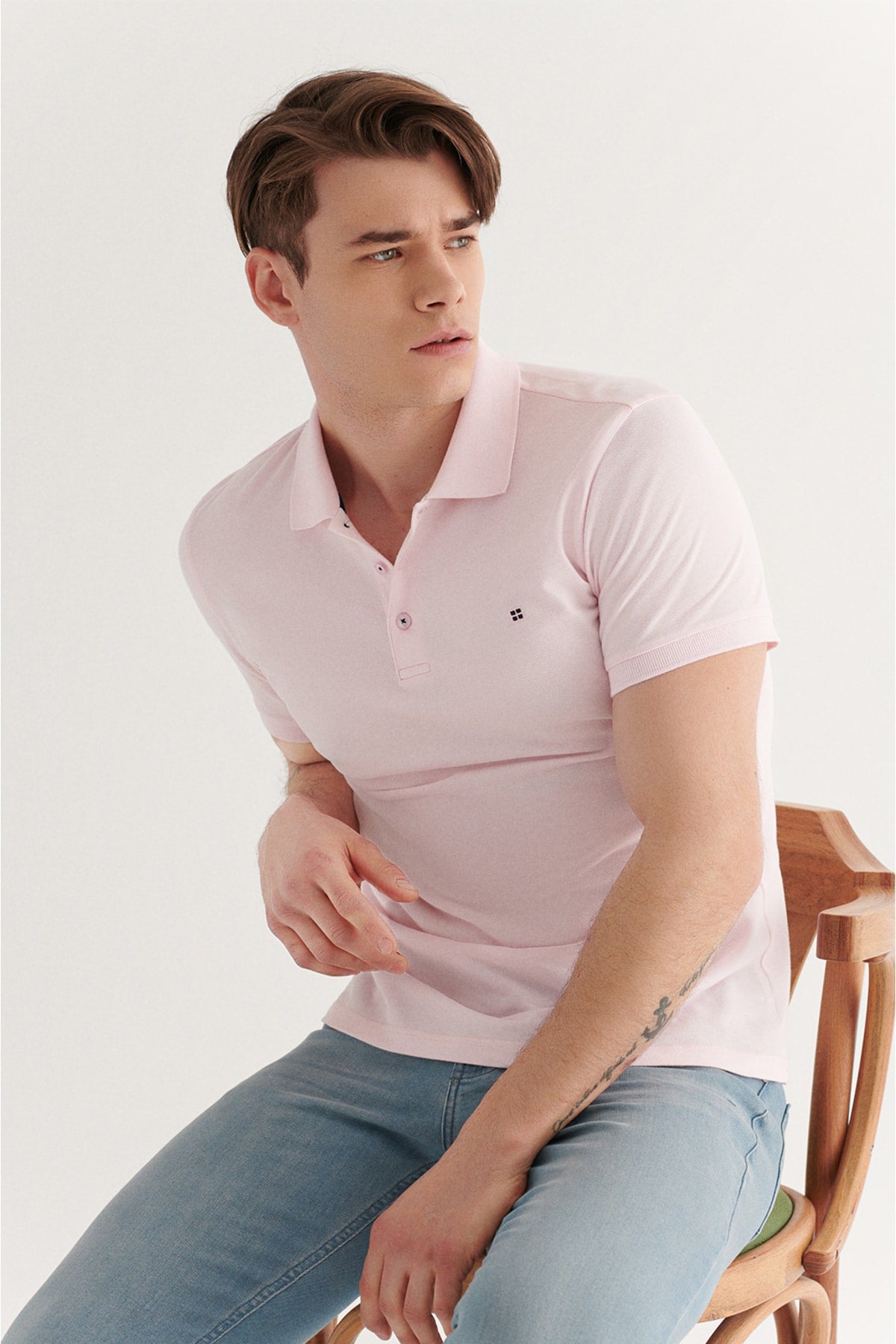 Men's Light Pink 100% Cotton Breathable Standard Fit Normal Cut Polo Neck T-shirt E001004