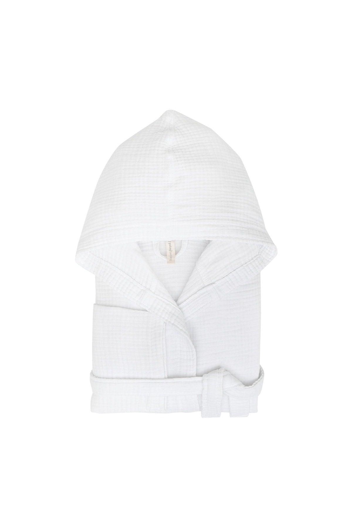 Hooded Muslin Bathrobe - White - Swordslife