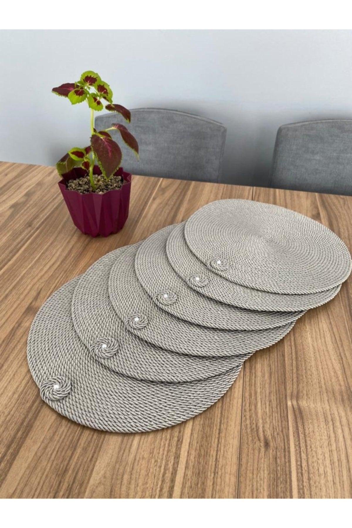 Placemat Runner Supla 6 Pieces Gray Straw Cord Supla Knitted Dowery Set Plate Base Fireproof - Swordslife