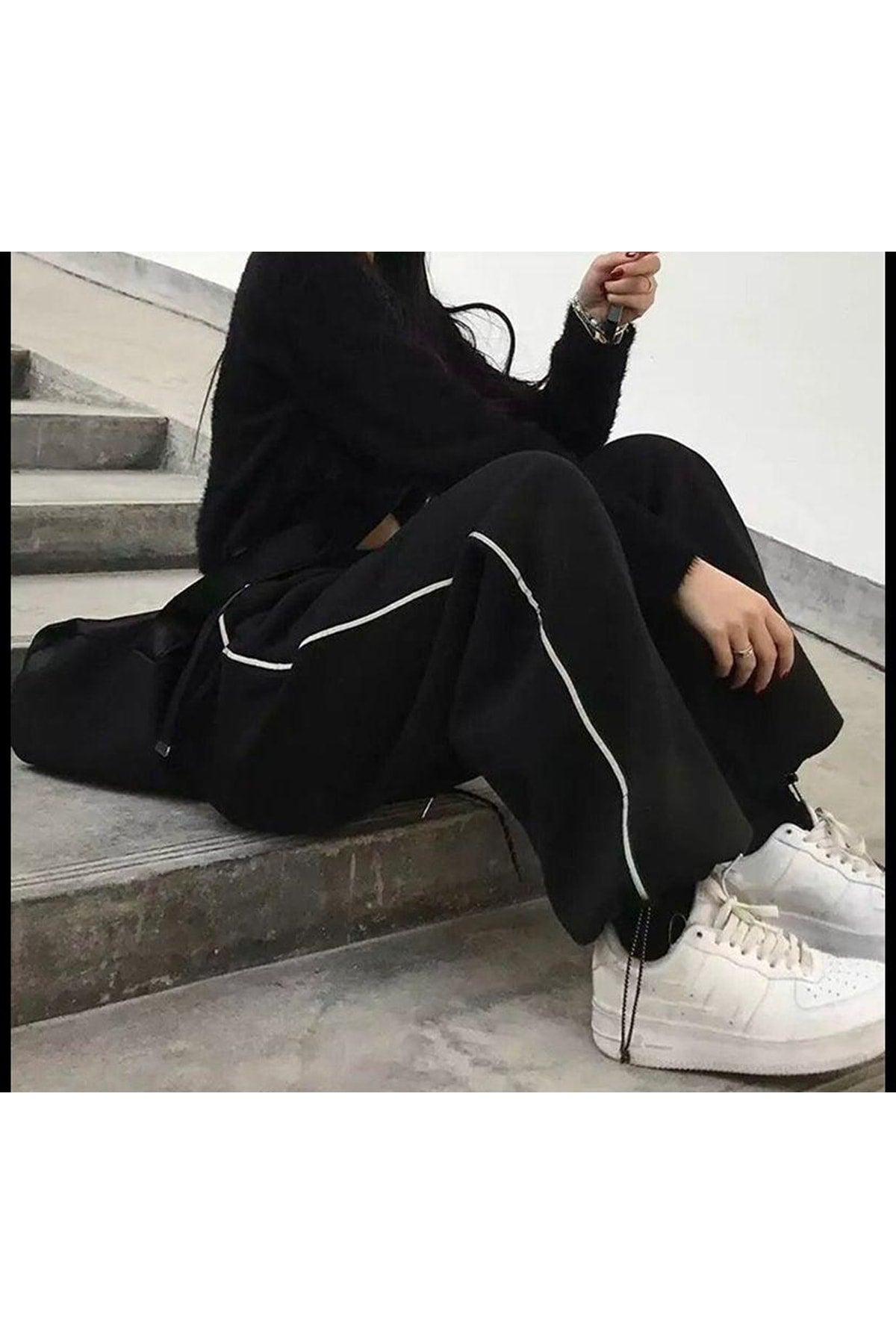 Y2k Unisex Single Stripe Black Sweatpants - Swordslife