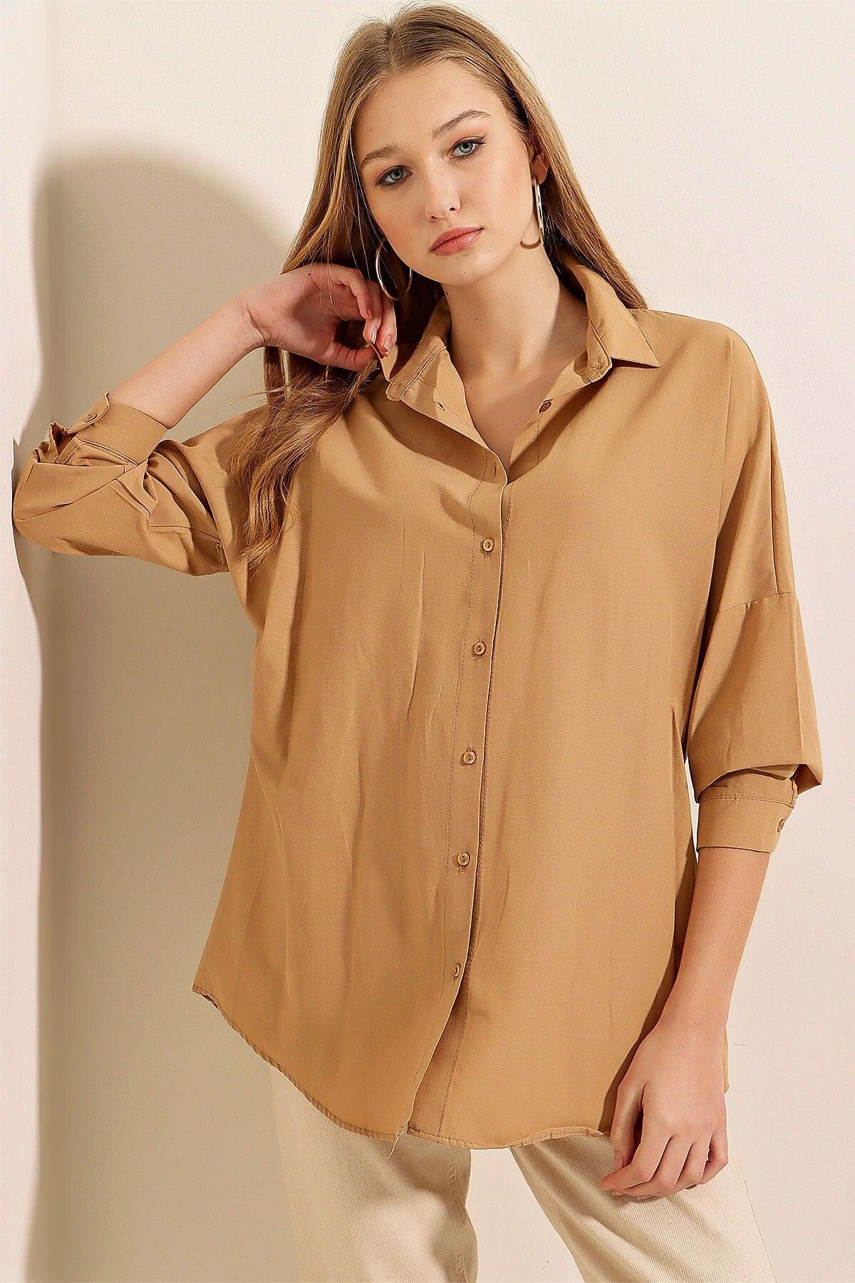 3900 Oversize Long Basic Shirt - Biscuit - Swordslife