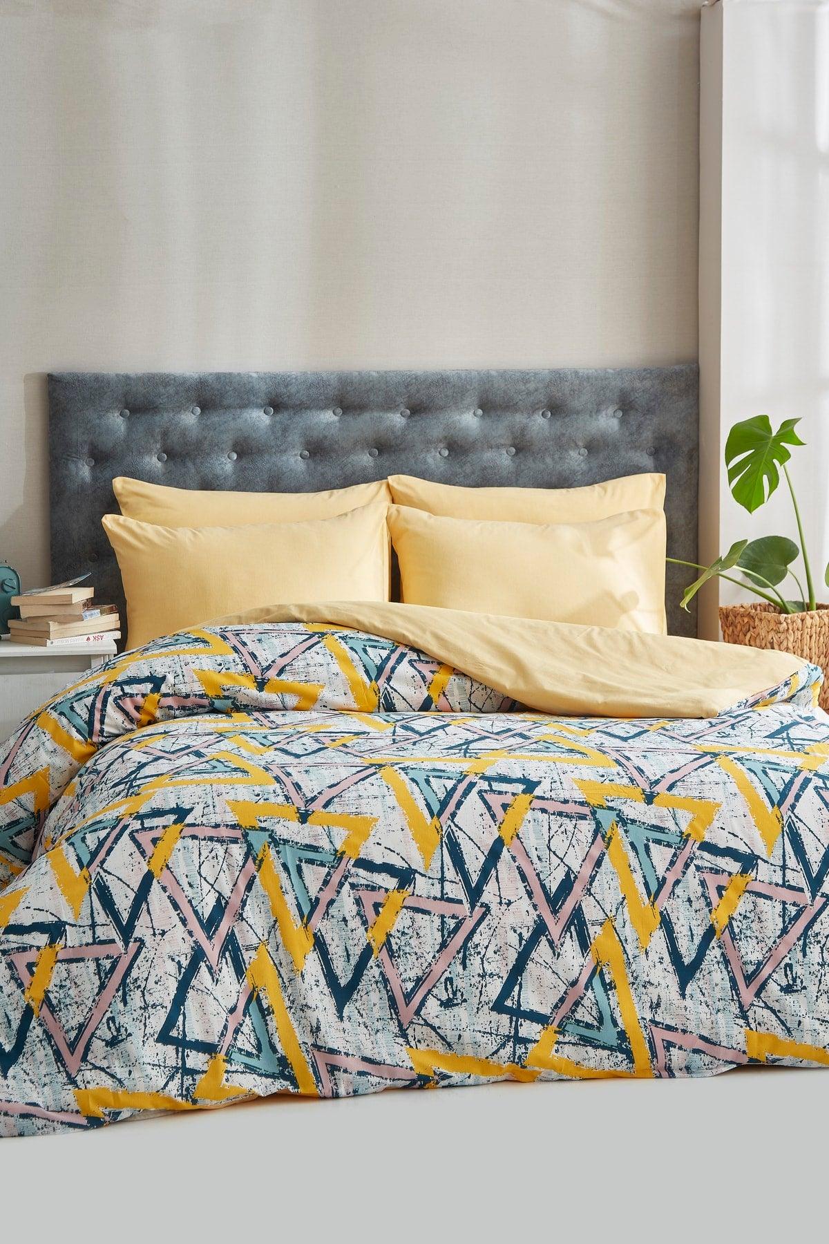 Pyramid Yellow Cotton Single Duvet Cover Set - Swordslife