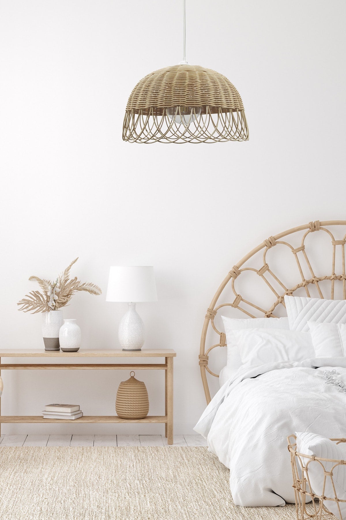 Bamboo, Wicker Rattan Pendant Lamp Chandelier 35 Cm