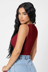 Women's Burgundy Square Neck Crop Top Blouse - Swordslife