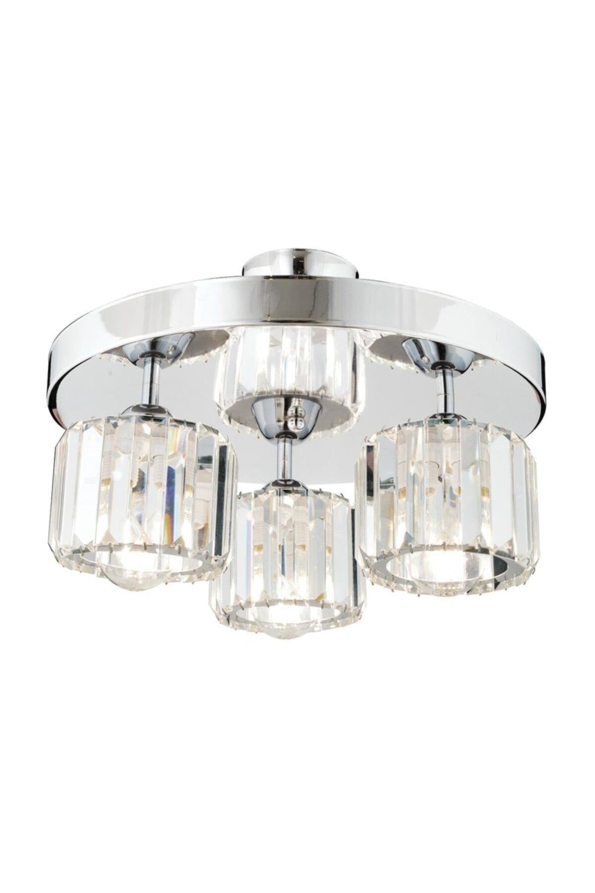 Sabrina 3 Piece Round Chrome Plated Plafonier with Crystal and Stone Modern Design Crystal Living Room Chandelier