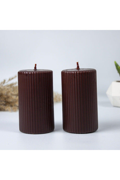 Corrugated Cylinder Set of 2 Candles 10 Cm Brown - Swordslife