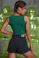 Women's Green Square Neck Crop Top Blouse - Swordslife
