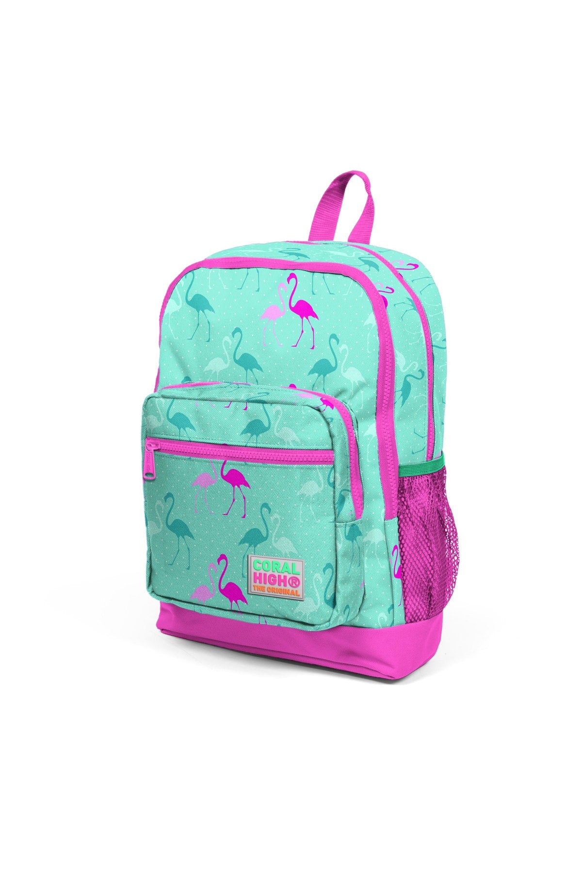 Kids Four Compartment Water Green Flamingo Patterned 3-Piece School Bag Set