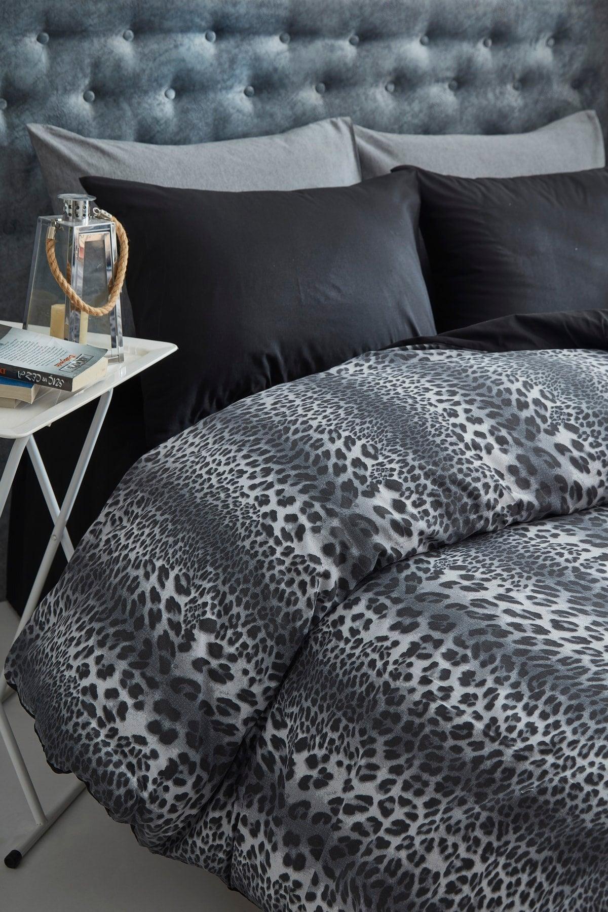 Leopard Black Cotton Single Duvet Cover Set - Swordslife