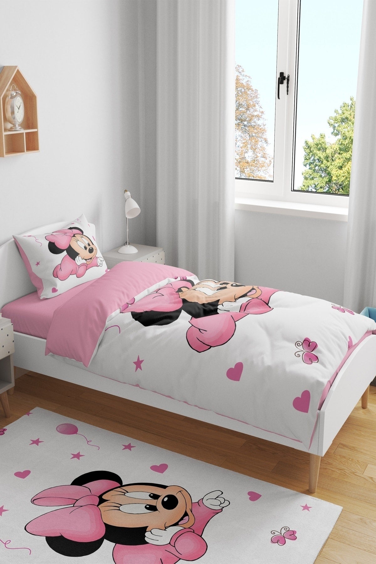 Pink Minnie Patterned Single Baby Kids Duvet Cover Set