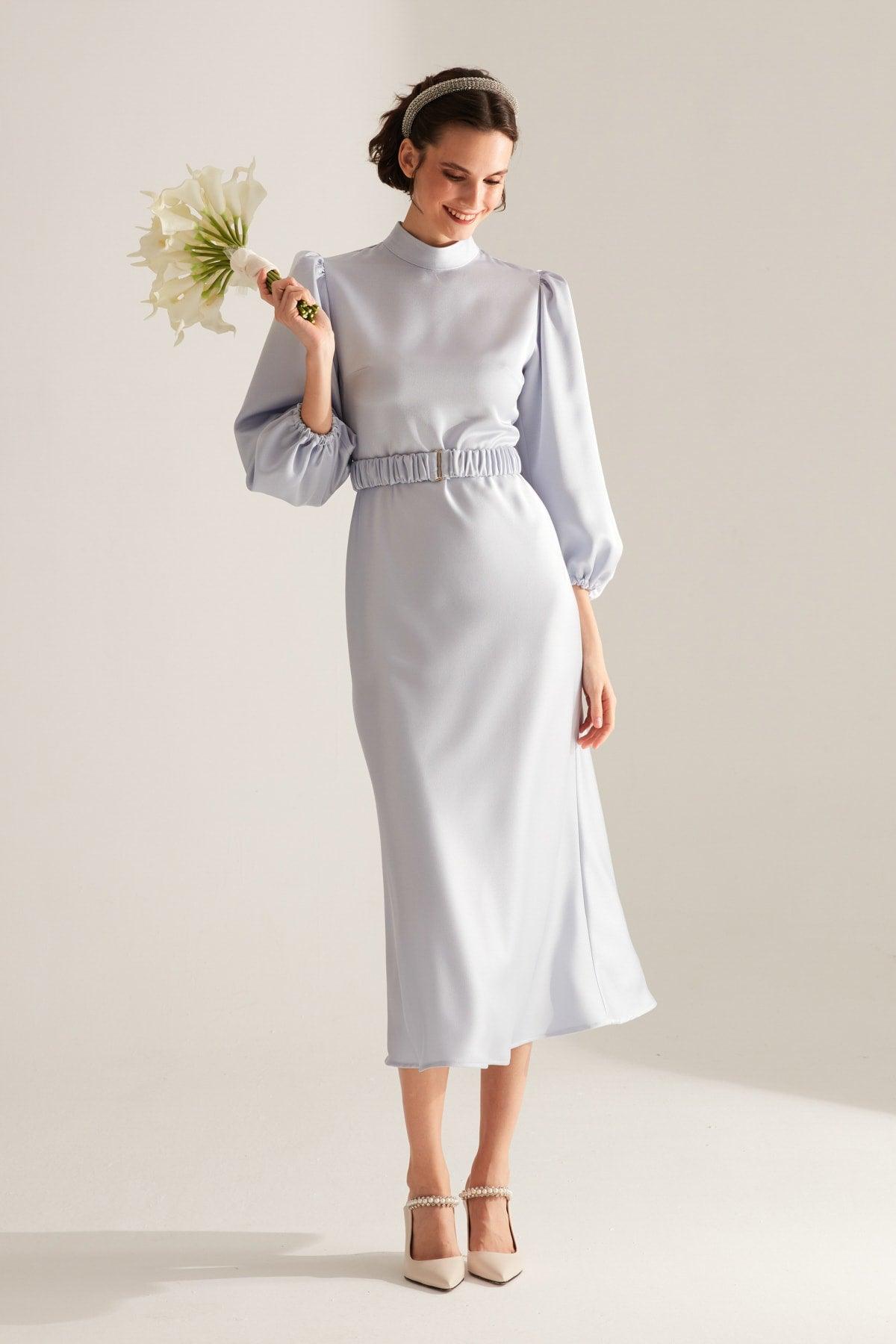 Berthe Judge Collar Light Blue Evening Dress - Swordslife