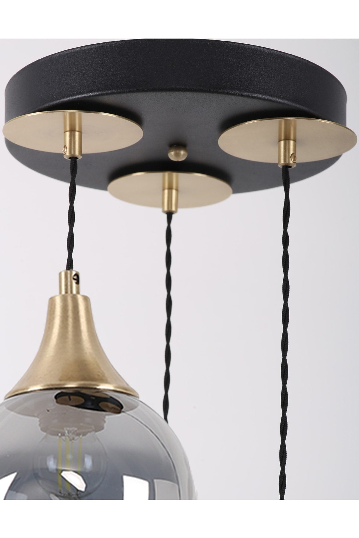 Marlo 3-Piece Black Antique Smoked Glass Pendant Lamp Chandelier