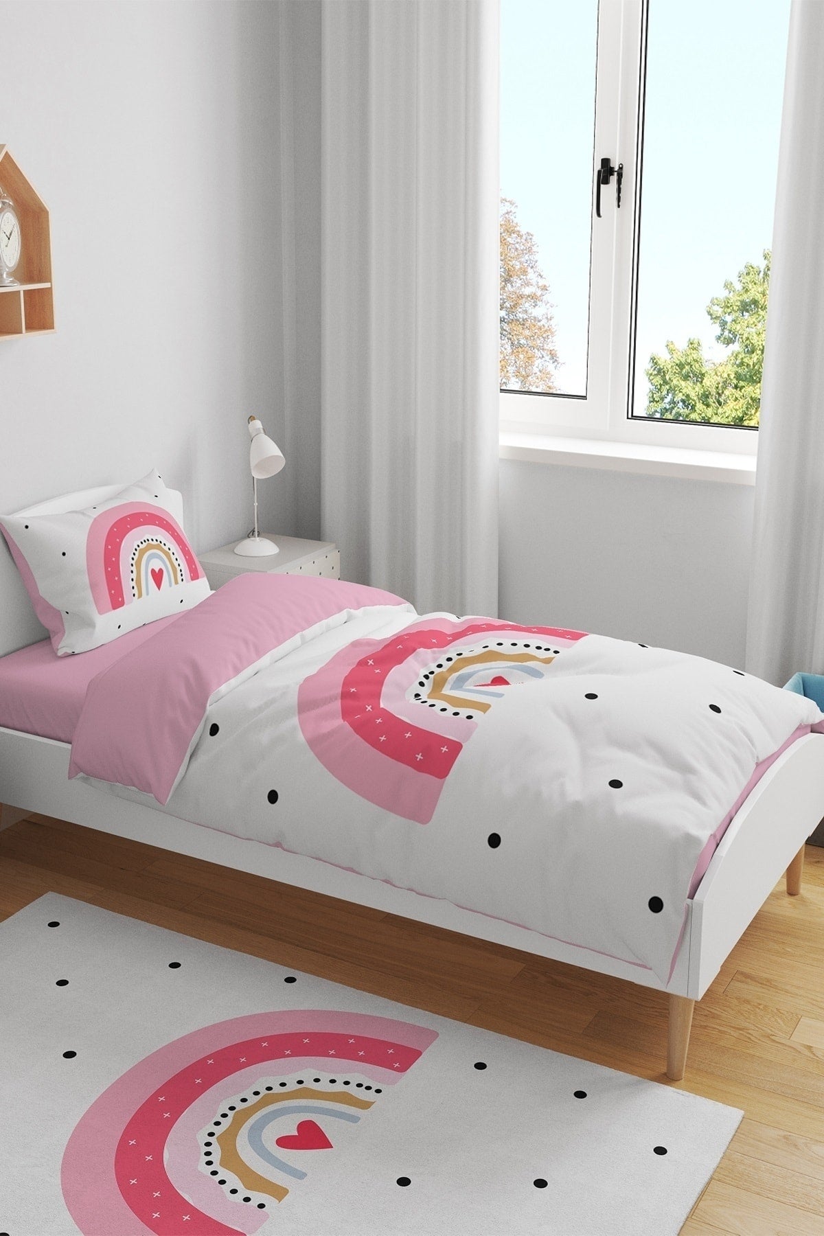 Pink Rainbow Patterned Single Baby Kids Duvet Cover Set