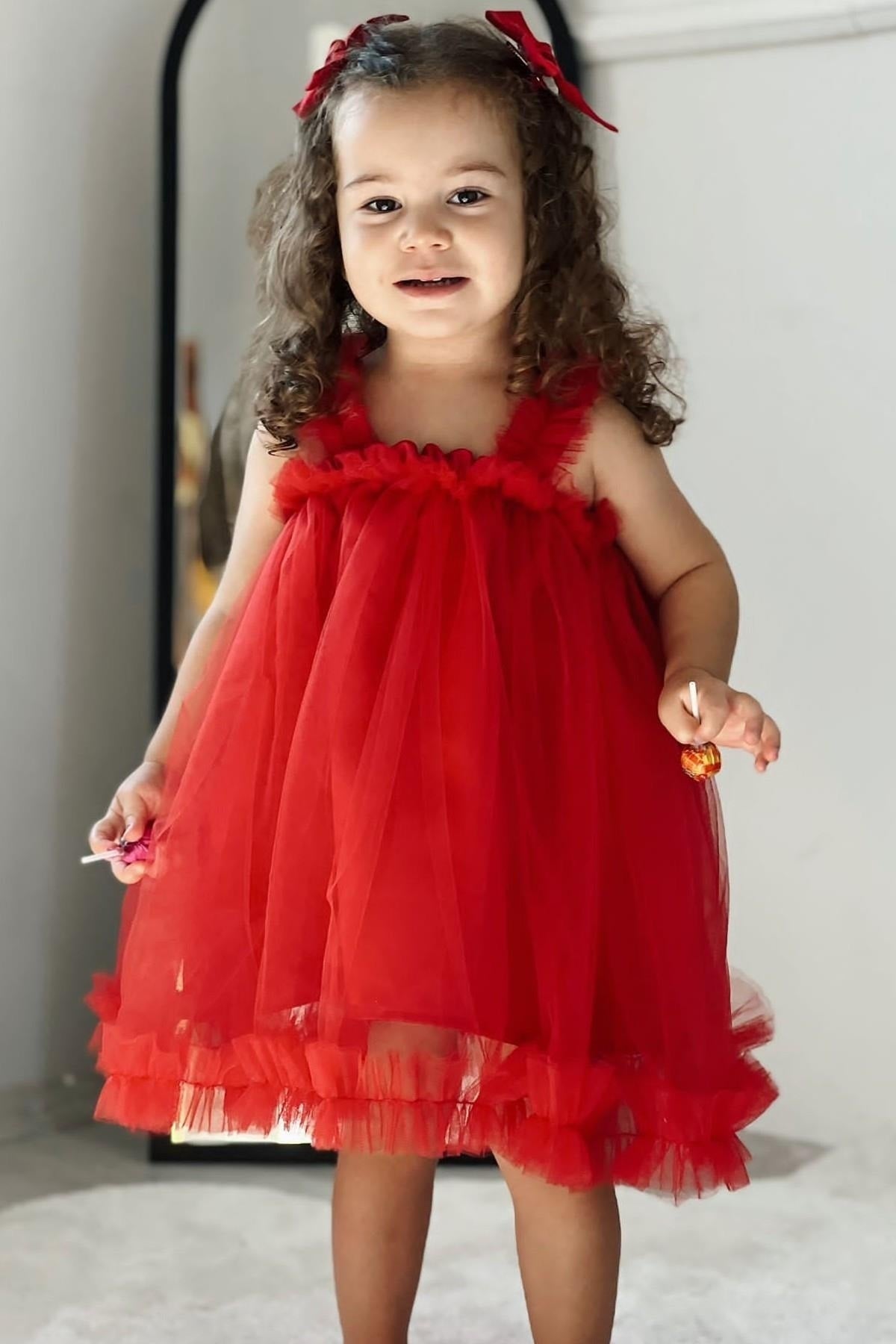 Red Princess Girl's Party Dress Birthday Dress - Red