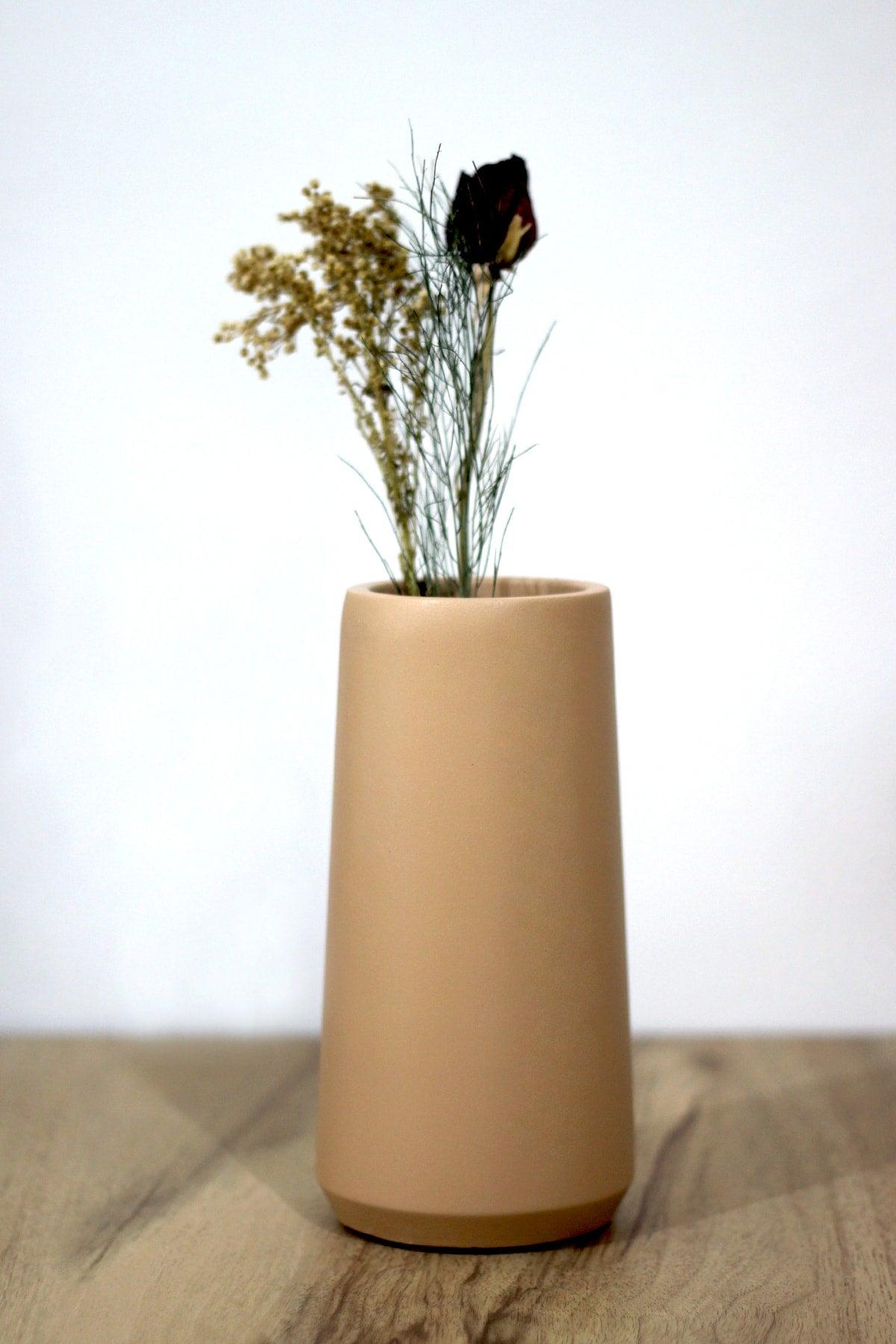 Decorative Cylinder Tall Concrete Vase | 20cm - Mocca - Swordslife