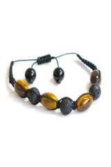 3 Pcs Bracelet Set Tiger Eye Lava Macrame Natural Stone, 6 Mm Black Onyx Stone And 8mm Hematite Bracelet - Swordslife