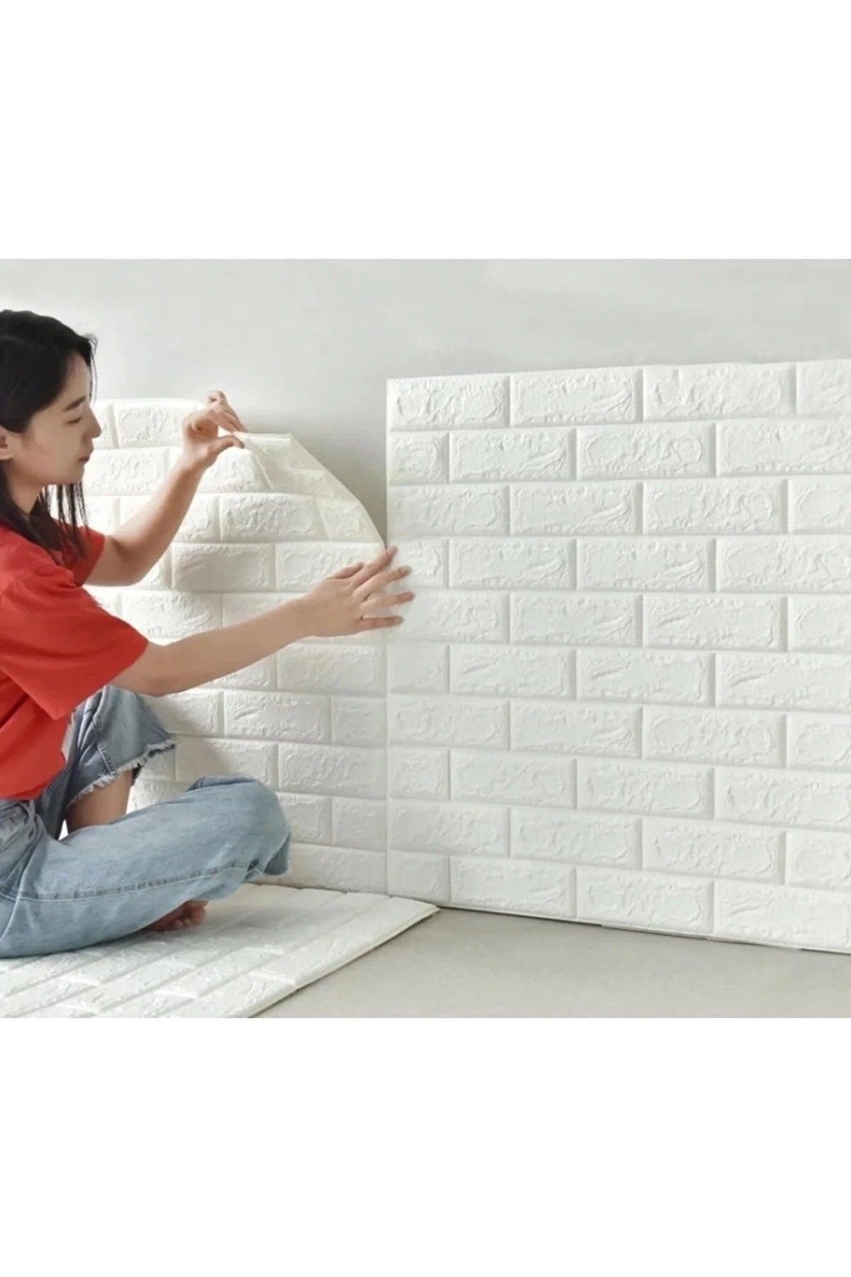 50x50 Cm 0.27 M² Self Adhesive Wallpaper Flexible Foam Panel 3d Dimensional Brick Pattern White - Swordslife