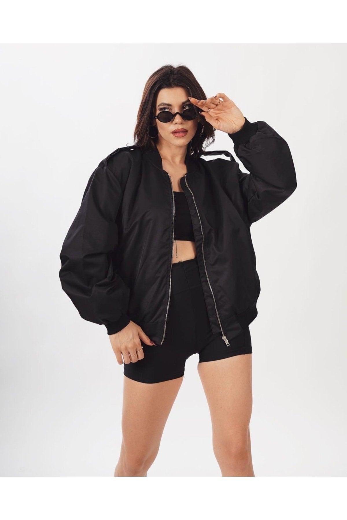 Black Unisex Oversize Bomber Jacket Coat - Swordslife