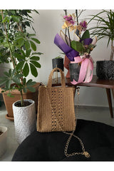 Patterned Shopper Straw Bag