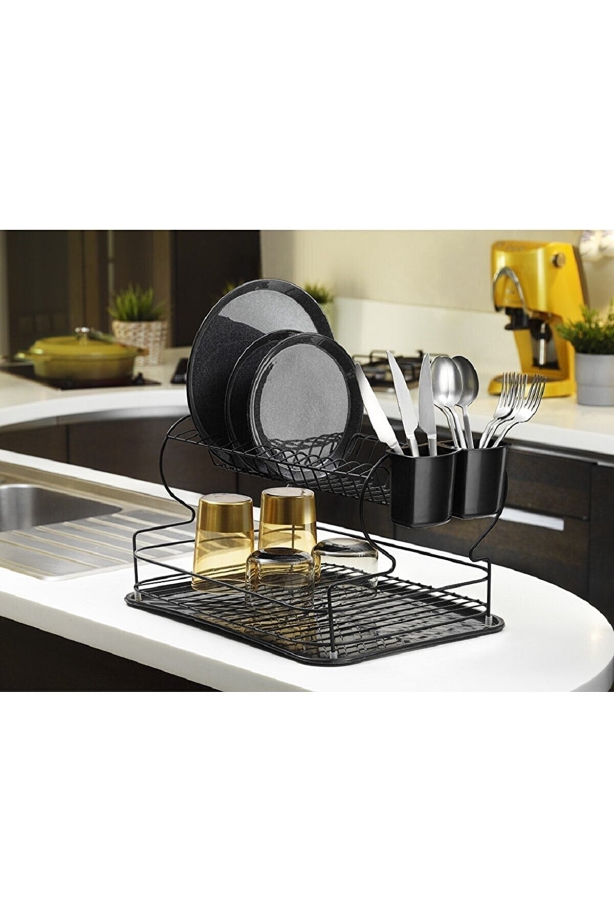 Lifetime Stainless Dish Rack Dish Basket Double Plate Holder Thermo Plastic Coating Black