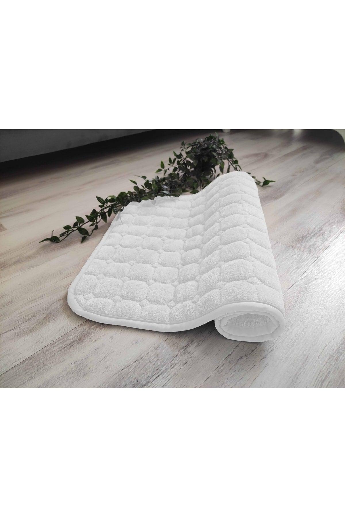 Bath Mat Non-Slip Base Water Absorbent Washable Triple (40x60)+(50x80)+(60x100) Cm White Bathroom Rug - Swordslife