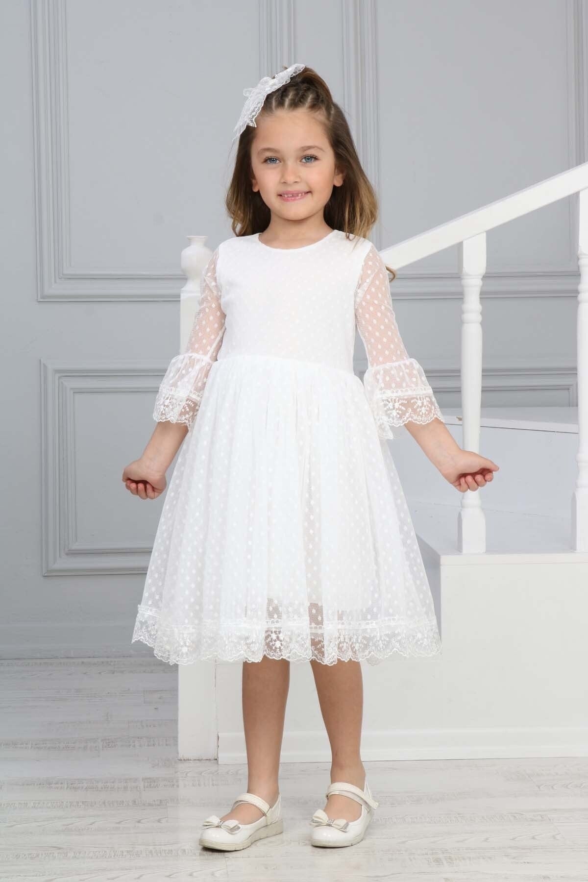 Girls` Evening Dress Girls` Tulle Lace Dress Girls` Dress Girls` Buckled Dress